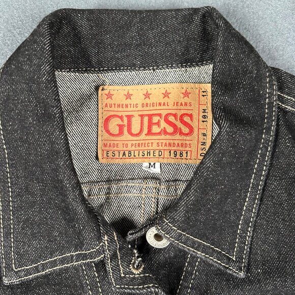 Vtg Guess Womens Medium Black Cropped Denim Trucker Jacket 80s 90s Made in USA - Picture 3 of 8